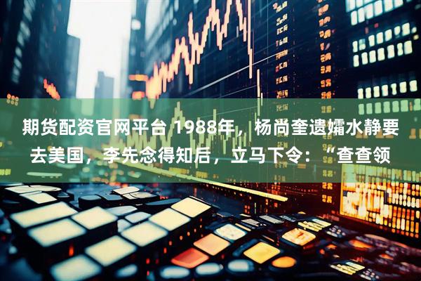 期货配资官网平台 1988年，杨尚奎遗孀水静要去美国，李先念得知后，立马下令：“查查领